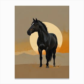 Black Horse In The Desert Canvas Print