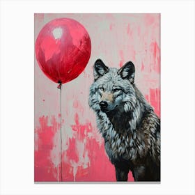 Cute Timber Wolf 4 With Balloon Canvas Print