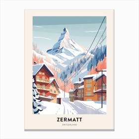 Vintage Winter Travel Poster Zermatt Switzerland 1 Canvas Print