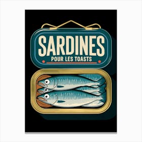 Vintage Sardines Pour Les Toasts Art Print, Black Canvas Print