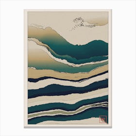 Abstract Coastal Landscape Inspired By Minimalist Japanese Ukiyo E Painting Style 3 Canvas Print