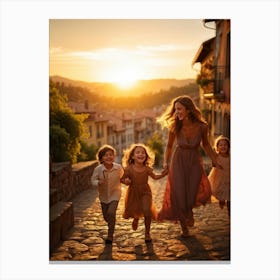 A Large Family Enjoying Their Day In Nature During The Stunning Sunset Siblings Laughing Lively Ch (6) Canvas Print