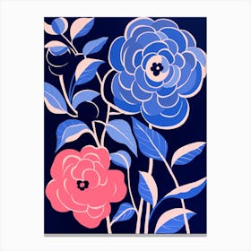 Blue Flower Illustration Camellia 2 Canvas Print