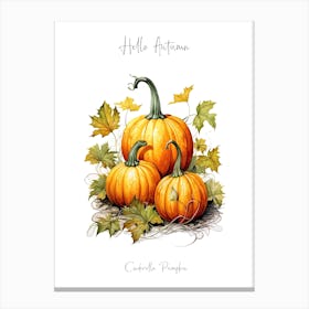 Hello Autumn Cinderella Pumpkin Watercolour Illustration 2 Canvas Print