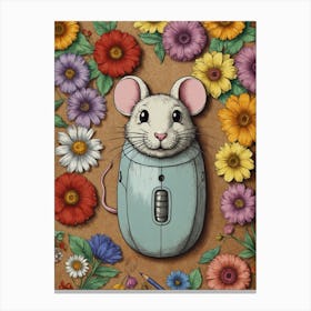 Mouse With Flowers Canvas Print