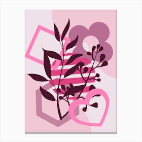 Pink Flowers And Leaves Canvas Print