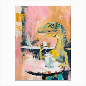 Graffiti Style Dinosaur Drinking A Coffee In A Cafe 1 Canvas Print