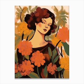 Woman With Autumnal Flowers Lantana Canvas Print