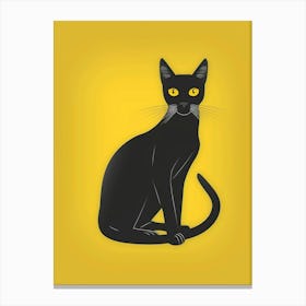 Black Cat On Yellow Background Canvas Print