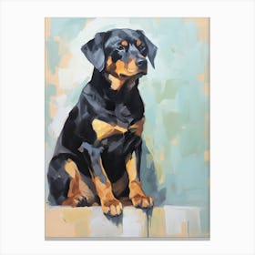 Rottweiler Dog, Painting In Light Teal And Brown 1 Canvas Print