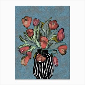 FLORA NIGHTS - "Into the Garden" Abstract Flowers with Striped Vase by "COLT X WILDE"  Canvas Print