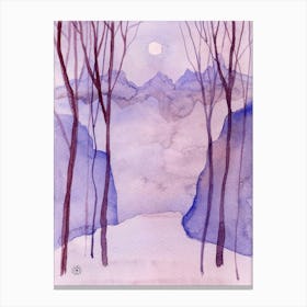 Purple Misteria 1 - watercolor vertical nature moon night trees mauve lilac hand painted Canvas Print