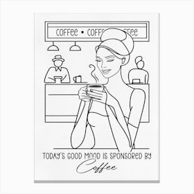 Coffee Lover Black Line Drawing Canvas Print