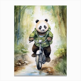 Panda Art Biking Watercolour 3 Canvas Print