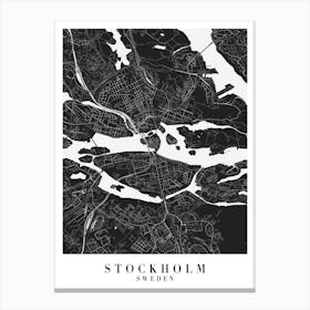 Stockholm Sweden Minimal Black Mono Street Map Canvas Print