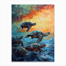 Expressionism Style Painting Of Sea Turtles In The Waves 3 Canvas Print