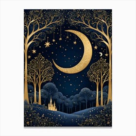 Moon And Stars In The Forest Canvas Print