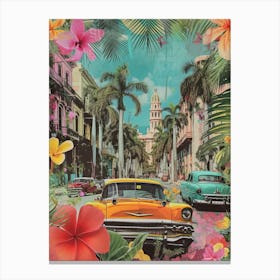 Cuba   Floral Retro Collage Style 4 Canvas Print