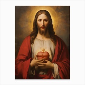 Sacred Heart Of Jesus Oil On Canvas Portuguese School 19th Century 011 Canvas Print