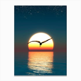 Sunset scene at sea and seagull Canvas Print
