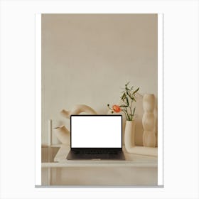 Laptop On Table Mockup Canvas Print