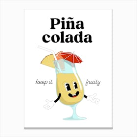 Pina Colada Cocktail Vintage Retro Cartoon Illustration Canvas Print