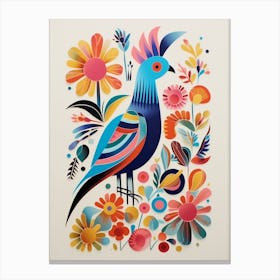 Colourful Scandi Bird Rooster 3 Canvas Print