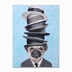 Pug With Stacked Hats Canvas Print