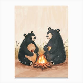 American Black Bear Two Bears Sitting Together Storybook Illustration 1 Canvas Print