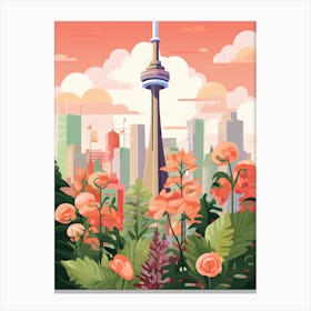 Cn Tower   Toronto, Canada   Cute Botanical Illustration Travel 1 Canvas Print