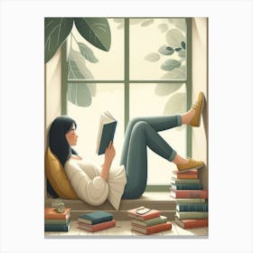 Girl Reading A Book 7 Canvas Print