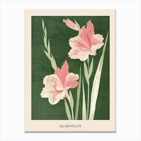 Pink & Green Gladiolus 1 Flower Poster Canvas Print