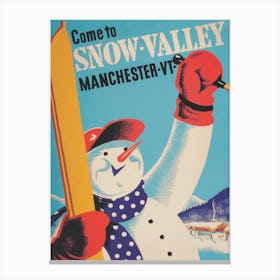 Snow Valley Snowman Manchester Vermont Vintage Ski Poster Canvas Print