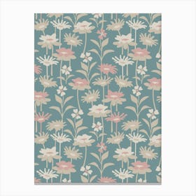 GARDEN MEADOW Floral Botanical Flowers Wildflowers in Neutral Beige Cream Dusky Pink on Light Teal Canvas Print