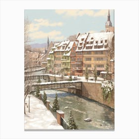 Vintage Winter Illustration Strasbourg France 4 Canvas Print