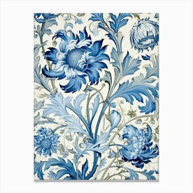 Blue And White Floral Wallpaper Canvas Print