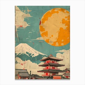 Mount Fuji With The Moon Mid Century Modern Canvas Print