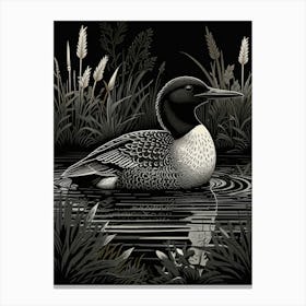 Bird Linocut Common Loon 2 Canvas Print