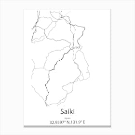 Saiki,Japan Minimalist Map Canvas Print