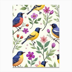 Flowers and birds - floral pattern poster 1 Canvas Print