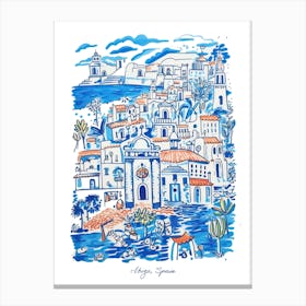 Ibiza Spain Illustration Line Art Travel Blue Canvas Print