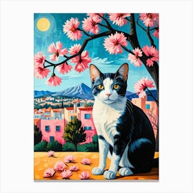 Cat In Cherry Blossoms Canvas Print