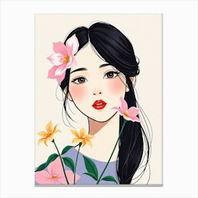 Asian Girl With Flowers 2 Canvas Print