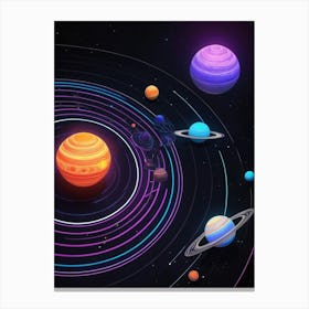 Default Neon Black Light Sgraffito Solar System 3d Illustratio 0 (3) Canvas Print