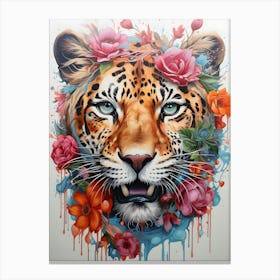 Tiger With Flowers Canvas Print