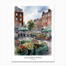 Columbia Road London Watercolour Travel Poster 4 Canvas Print