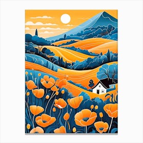 Cartoon Poppy Field Landscape Illustration (24) Canvas Print