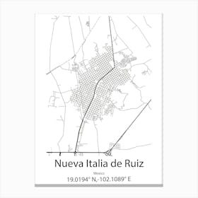 Nueva Italia De Ruiz,Mexico Minimalist Map Canvas Print