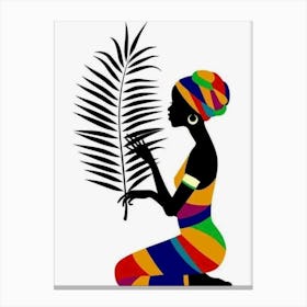 African Woman With Palm Leaf Canvas Print