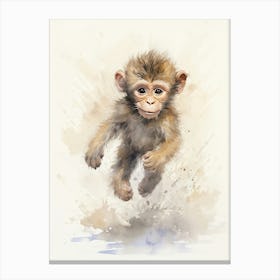 Monkey Painting Running Watercolour 3 Canvas Print